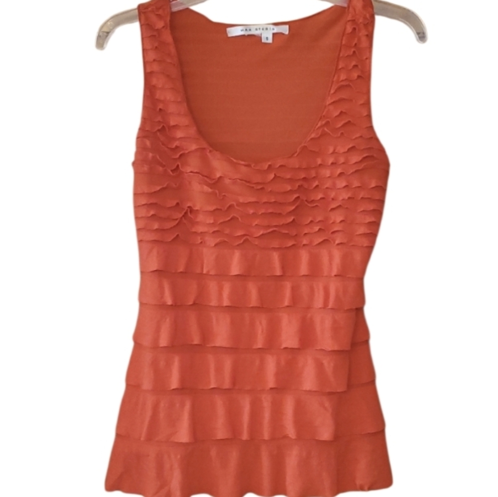 Max Studio‎ Layered Ruffle Red Orange Tank Top Size Small